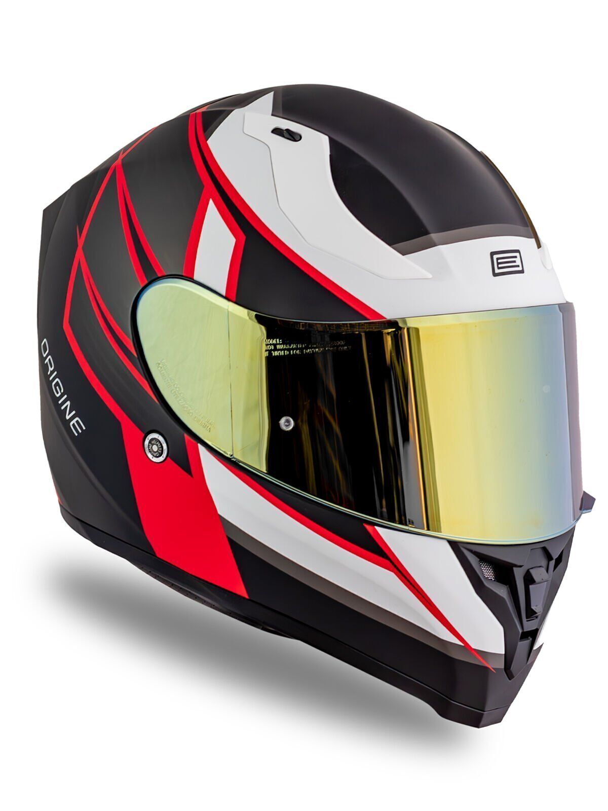 Origine Strada Competition Beyaz-Kırmızı-Siyah Güneş Vizörlü Kask Sarı Camlı 2XL