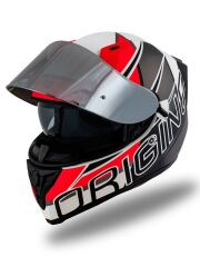 Origine Strada Competition Mat Siyah-Turuncu-Beyaz Güneş Vizörlü Kask Gri Camlı 2XL