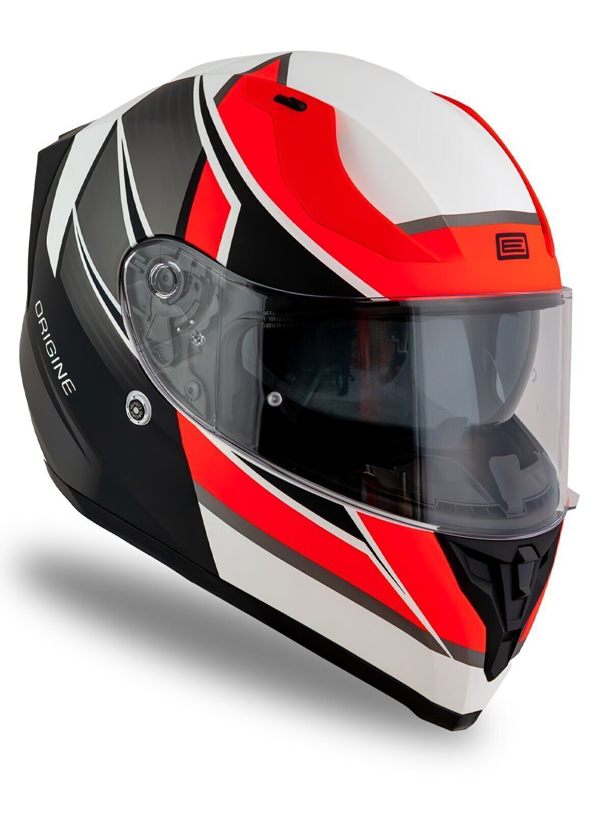 Origine Strada Competition Mat Siyah-Turuncu-Beyaz Güneş Vizörlü Kask Şeffaf Camlı XS