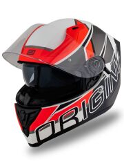 Origine Strada Competition Mat Siyah-Turuncu-Beyaz Güneş Vizörlü Kask Şeffaf Camlı XL