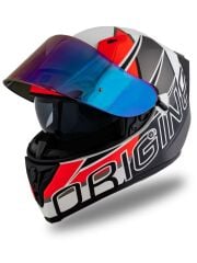 Origine Strada Competition Mat Siyah-Turuncu-Beyaz Güneş Vizörlü Kask Gökkuşağı Camlı S