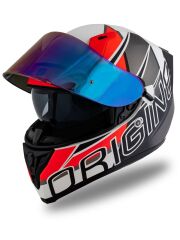 Origine Strada Competition Mat Siyah-Turuncu-Beyaz Güneş Vizörlü Kask Gökkuşağı Camlı XL