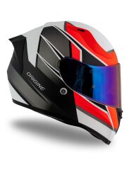 Origine Strada Competition Mat Siyah-Turuncu-Beyaz Güneş Vizörlü Kask Gökkuşağı Camlı 2XL