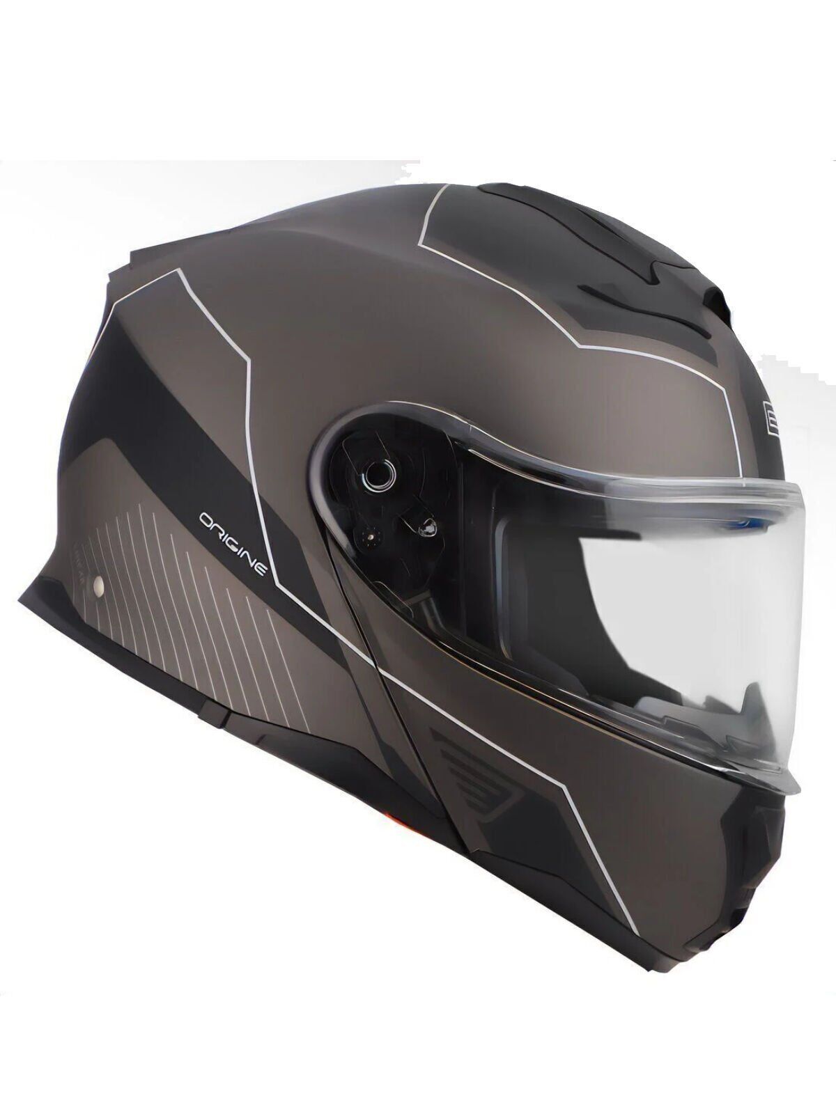 Origine Linear Mat Siyah-Titanyum Güneş Vizörlü Çene Açılır Kask Şeffaf Camlı 2XL