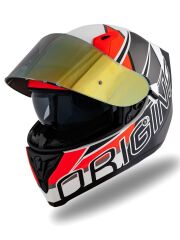 Origine Strada Competition Mat Siyah-Turuncu-Beyaz Güneş Vizörlü Kask Sarı Camlı L