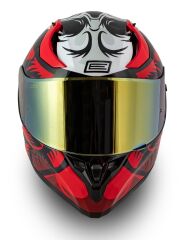 Origine Strada Hardcore Siyah-Kırmızı-Beyaz Güneş Vizörlü Kask Sarı Camlı M