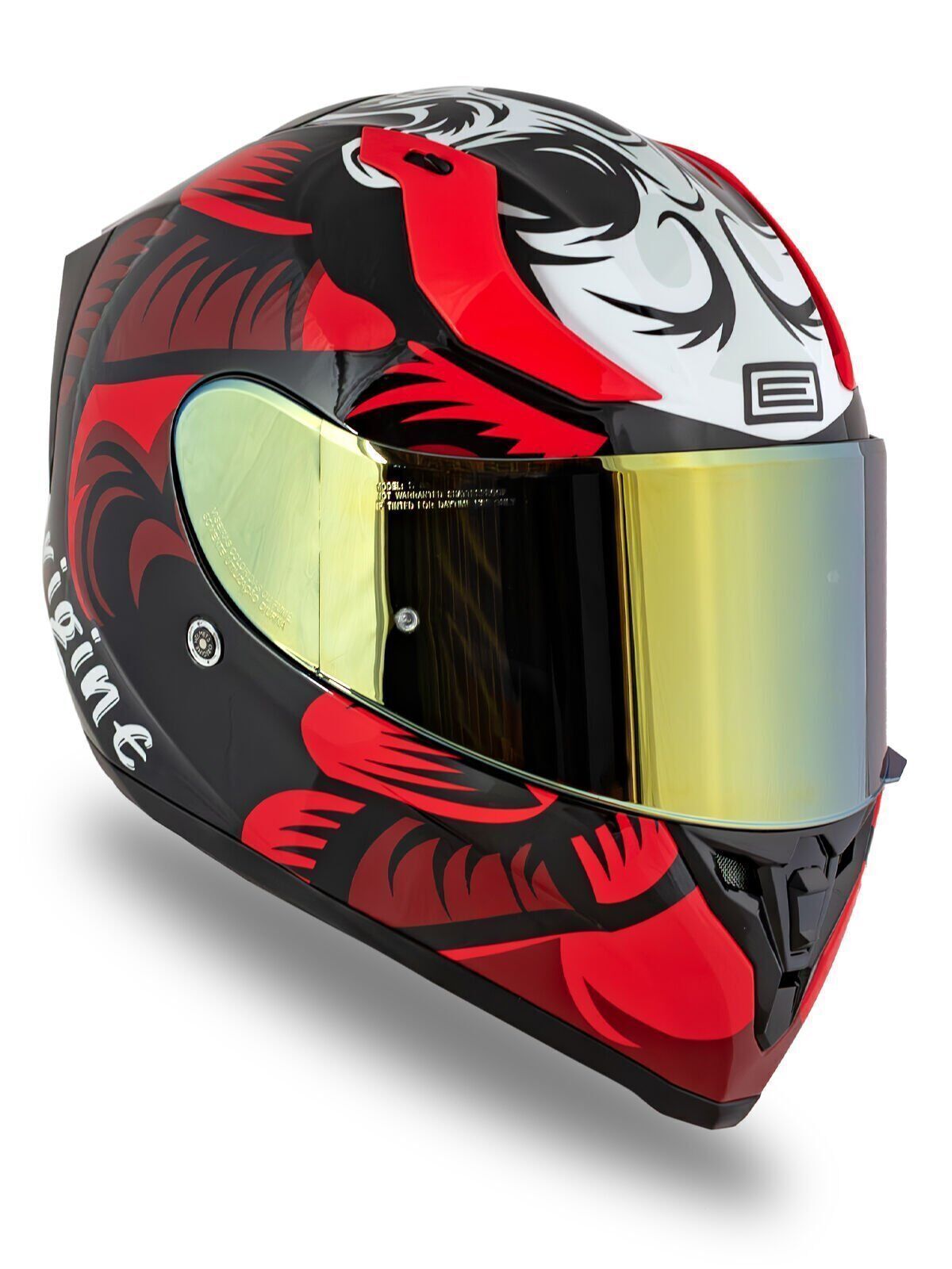 Origine Strada Hardcore Siyah-Kırmızı-Beyaz Güneş Vizörlü Kask Sarı Camlı XL