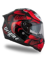 Origine Strada Hardcore Siyah-Kırmızı-Beyaz Güneş Vizörlü Kask Şeffaf Camlı XL