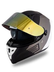 Origine Strada Layer Mat Siyah-Titanyum-Beyaz Güneş Vizörlü Kask Sarı Camlı XL