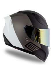 Origine Strada Layer Mat Siyah-Titanyum-Beyaz Güneş Vizörlü Kask Sarı Camlı XL