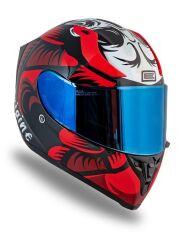 Origine Strada Hardcore Siyah-Kırmızı-Beyaz Güneş Vizörlü Kask Mavi Camlı M