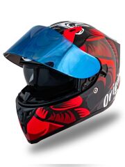 Origine Strada Hardcore Siyah-Kırmızı-Beyaz Güneş Vizörlü Kask Mavi Camlı L