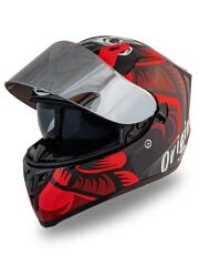 Origine Strada Hardcore Siyah-Kırmızı-Beyaz Güneş Vizörlü Kask Gri Camlı 2XL