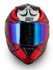 Origine Strada Hardcore Siyah-Kırmızı-Beyaz Güneş Vizörlü Kask Gökkuşağı Camlı S