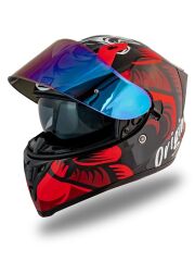 Origine Strada Hardcore Siyah-Kırmızı-Beyaz Güneş Vizörlü Kask Gökkuşağı Camlı S