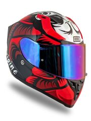 Origine Strada Hardcore Siyah-Kırmızı-Beyaz Güneş Vizörlü Kask Gökkuşağı Camlı M