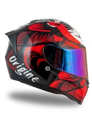 Origine Strada Hardcore Siyah-Kırmızı-Beyaz Güneş Vizörlü Kask Gökkuşağı Camlı 2XL