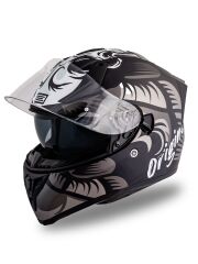 Origine Strada Hardcore Mat Titanyum-Beyaz-Siyah Güneş Vizörlü Kask Şeffaf Camlı XS