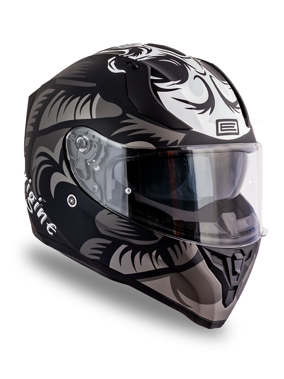 Origine Strada Hardcore Mat Titanyum-Beyaz-Siyah Güneş Vizörlü Kask Şeffaf Camlı XS