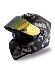 Origine Strada Hardcore Mat Titanyum-Beyaz-Siyah Güneş Vizörlü Kask Sarı Camlı XS