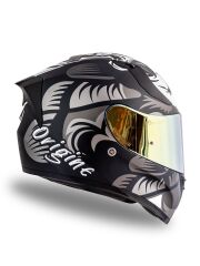 Origine Strada Hardcore Mat Titanyum-Beyaz-Siyah Güneş Vizörlü Kask Sarı Camlı 2XL