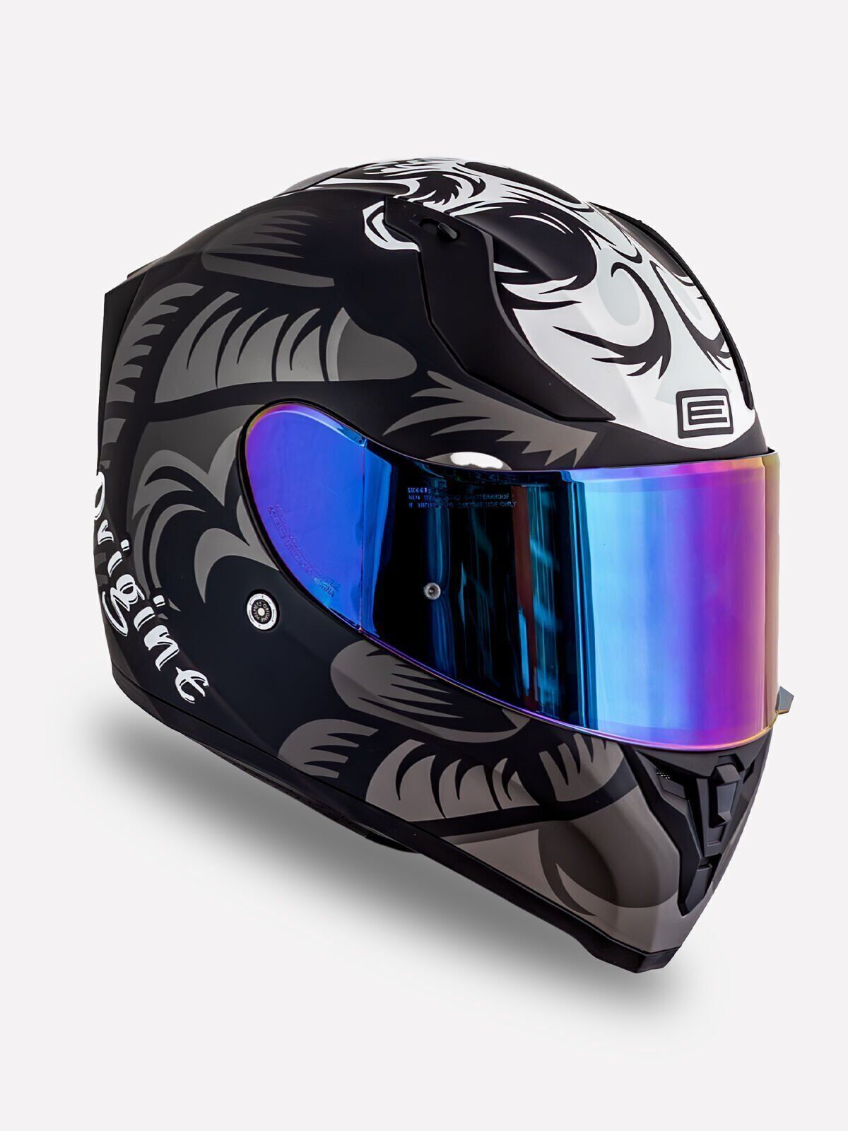 Origine Strada Hardcore Mat Titanyum-Beyaz-Siyah Güneş Vizörlü Kask Gökkuşağı Camlı XL