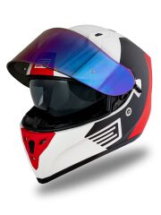 Origine Strada Layer Mat Siyah-Kırmızı-Beyaz Güneş Vizörlü Kask Gökkuşağı Camlı XS