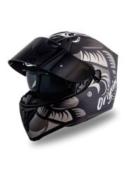 Origine Strada Hardcore Mat Titanyum-Beyaz-Siyah Güneş Vizörlü Kask Siyah Camlı XS