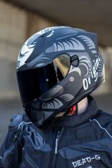 Origine Strada Hardcore Mat Titanyum-Beyaz-Siyah Güneş Vizörlü Kask Siyah Camlı M