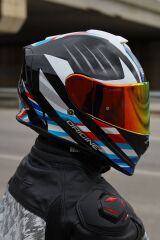 Origine Dinamo Foolish Siyah-Beyaz-Mavi Kask Kırmızı Camlı XS