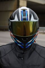 Origine Dinamo Foolish Siyah-Beyaz-Mavi Kask Sarı Camlı S