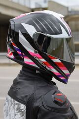 Origine Dinamo Foolish Siyah-Beyaz-Pembe Kask Gri Camlı 2XL