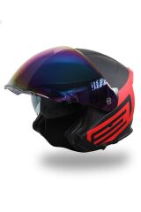 Origine Palio 2.0 Scout Mat Siyah-Kırmızı Güneş Vizörlü Açık Kask Gökkuşağı Camlı S