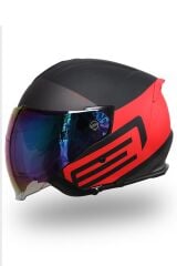 Origine Palio 2.0 Scout Mat Siyah-Kırmızı Güneş Vizörlü Açık Kask Gökkuşağı Camlı M