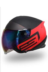 Origine Palio 2.0 Scout Mat Siyah-Kırmızı Güneş Vizörlü Açık Kask Gökkuşağı Camlı L