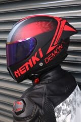 Nenki Encore Demon Mat Siyah Kask Gökkuşağı Camlı