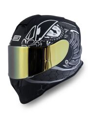 Origine Dinamo Fighter Mat Siyah-Titanium-Beyaz Kask Sarı Camlı XL