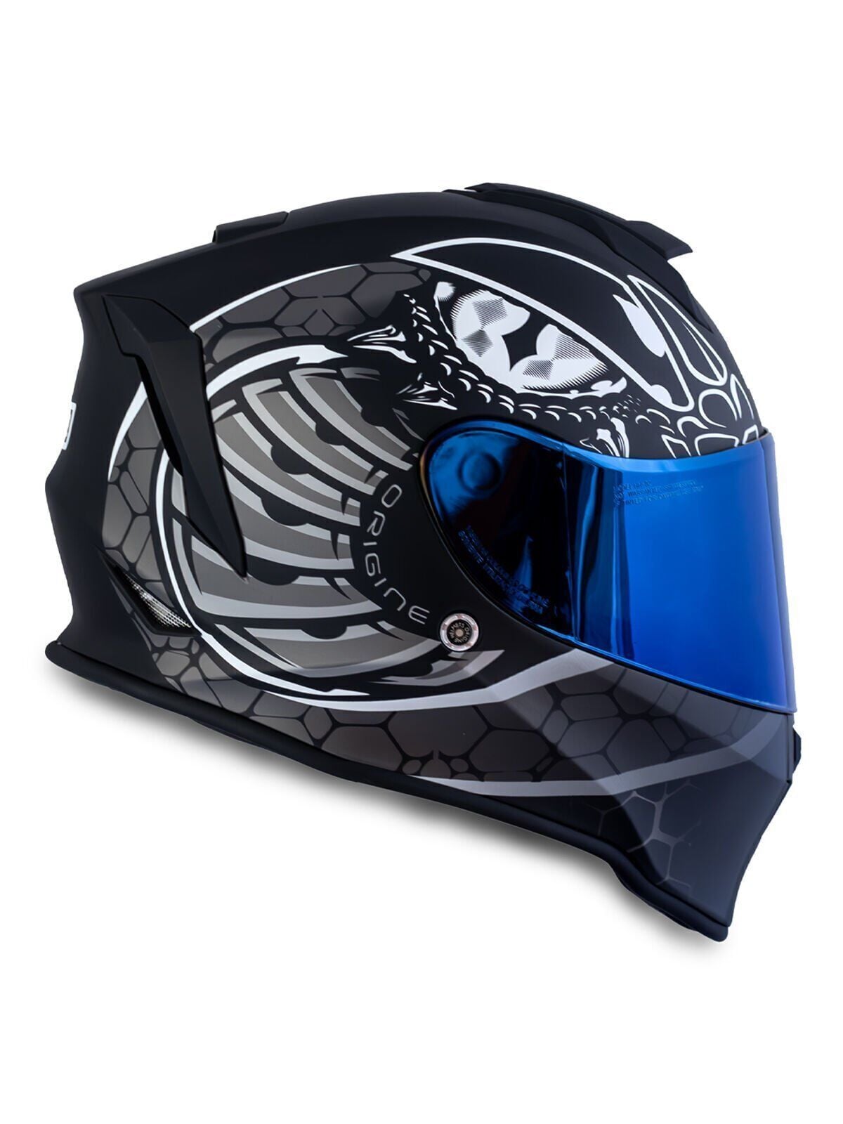 Origine Dinamo Fighter Mat Siyah-Titanium-Beyaz Kask Mavi Camlı L