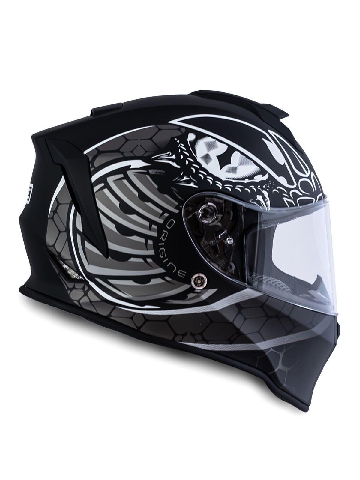 Origine Dinamo Fighter Mat Siyah-Titanium-Beyaz Kask Şeffaf Camlı M